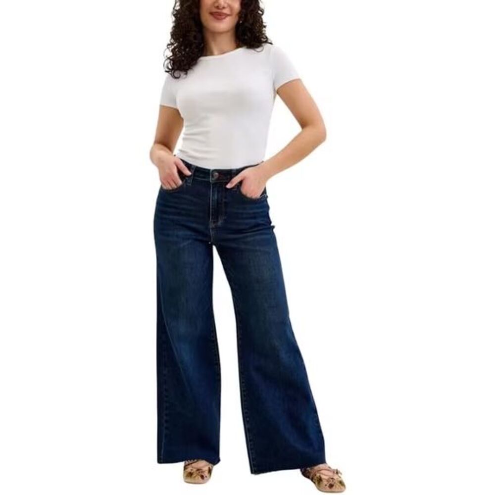 Judy Blue Retro Wide Leg High Rise Raw Hem Dark Rinse Wash Jeans 9/29 NWOT